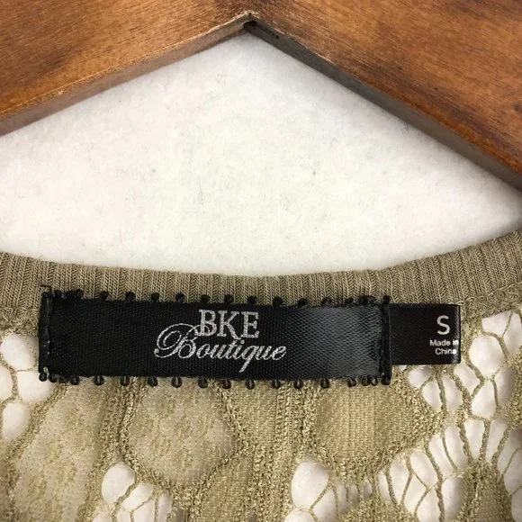 BKE Boutique Women's Size Small Olive Green Brown Eyelash Lace Scoop Tank Top - Picture 7 of 9